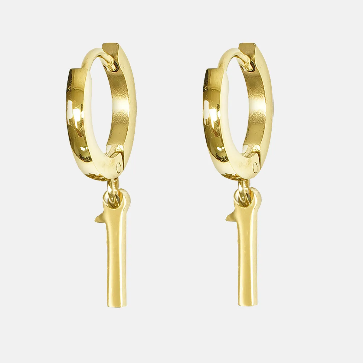 1 Number Earring - Gold Plated Stainless Steel