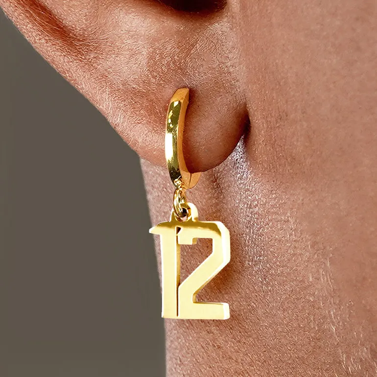 12 Number Earring - Gold Plated Stainless Steel