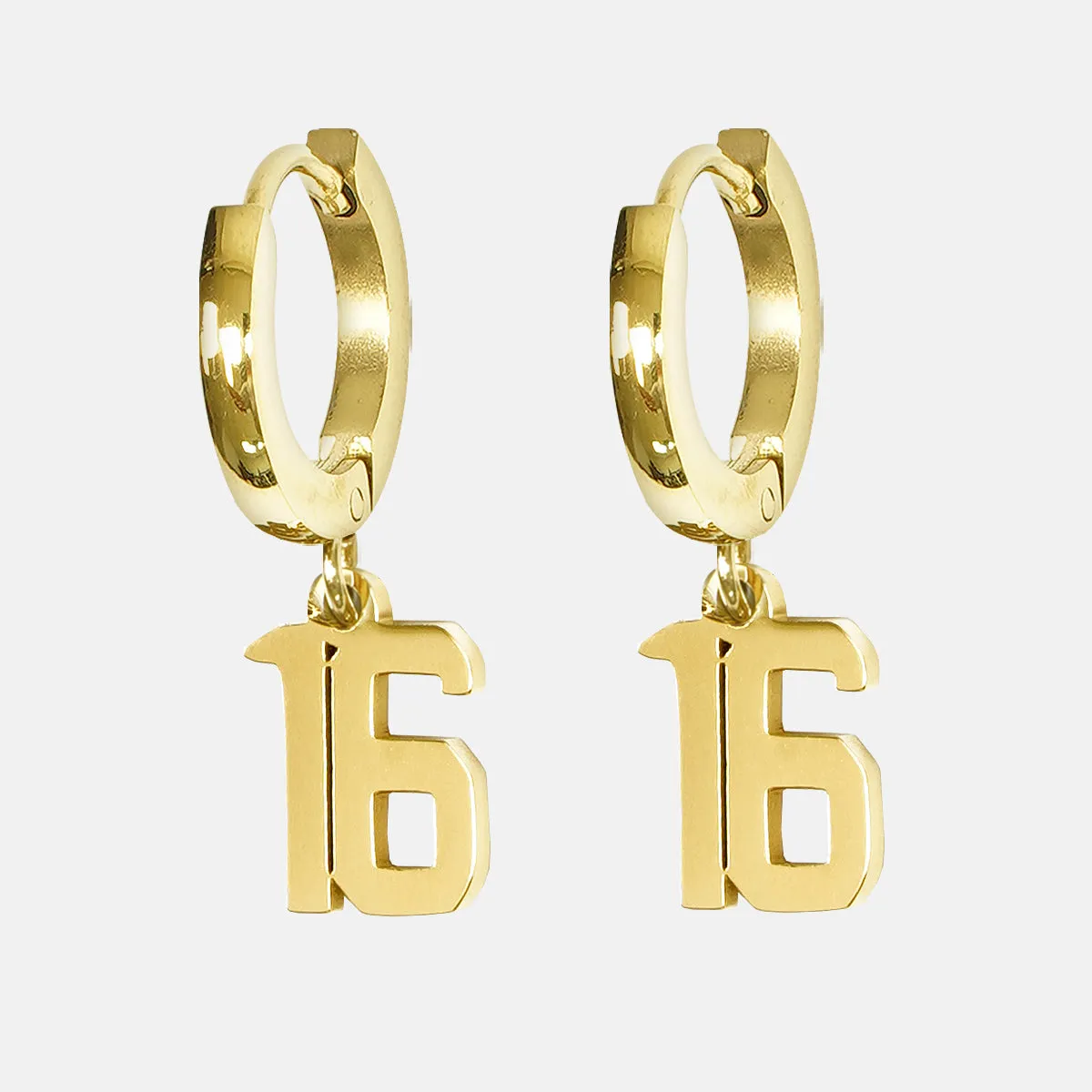 16 Number Earring - Gold Plated Stainless Steel