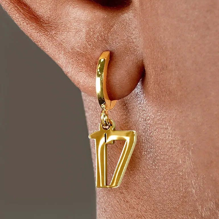 17 Number Earring - Gold Plated Stainless Steel