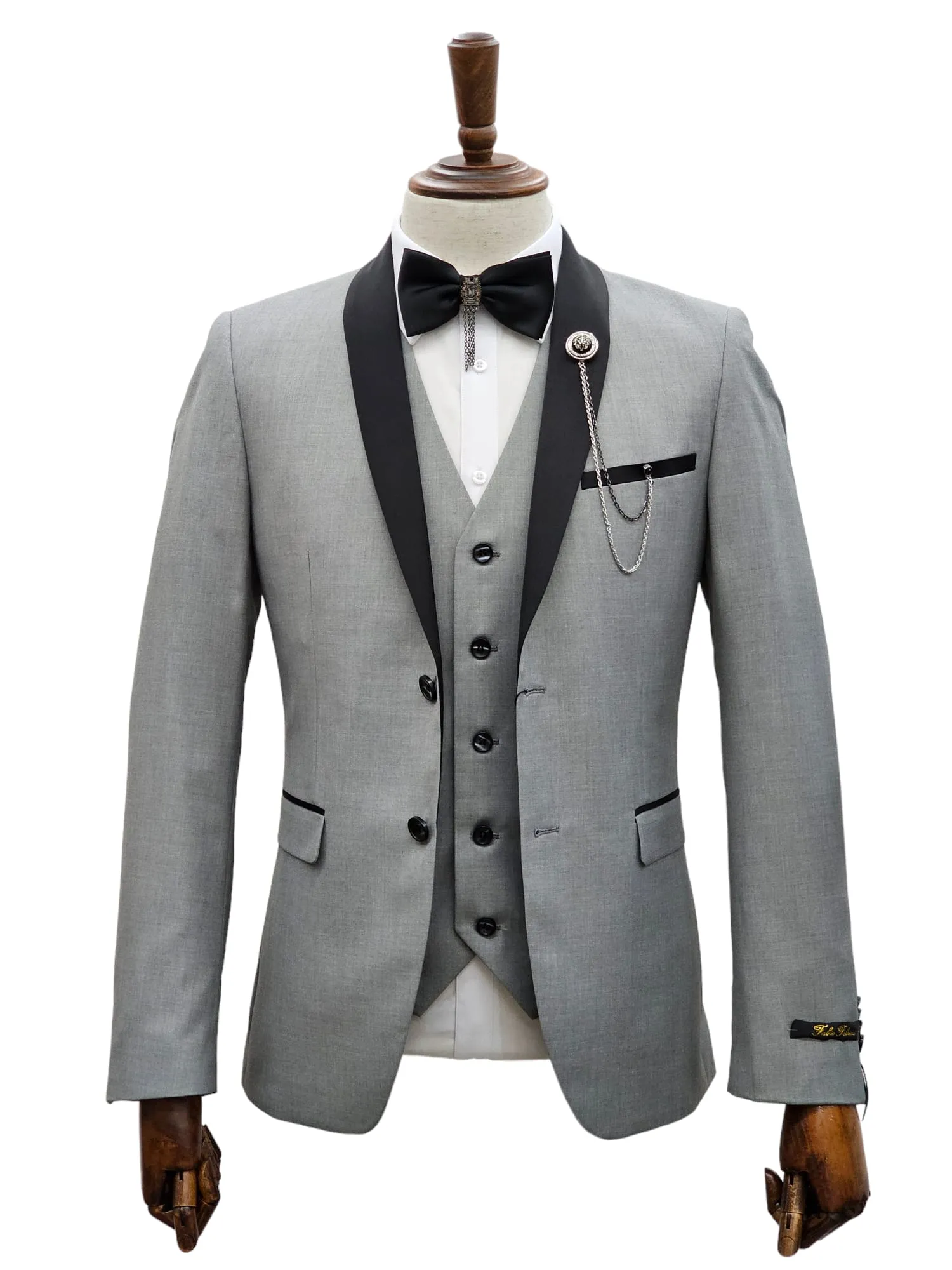 2 Button Shawl Lapel Silver Slim Fit Suit FF2SSX V-1230