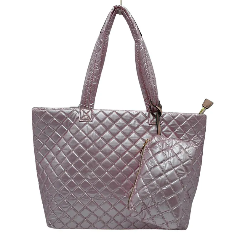 2 N 1 Large Quilted Zipper Tote With Pouch