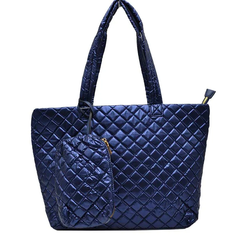 2 N 1 Large Quilted Zipper Tote With Pouch