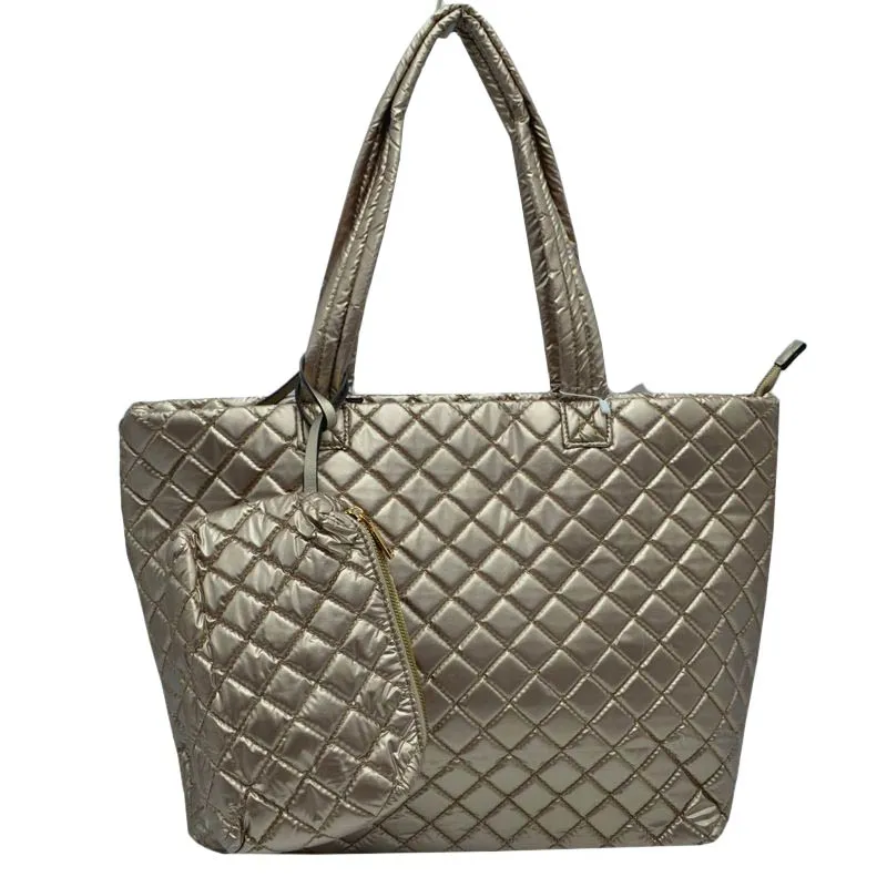 2 N 1 Large Quilted Zipper Tote With Pouch