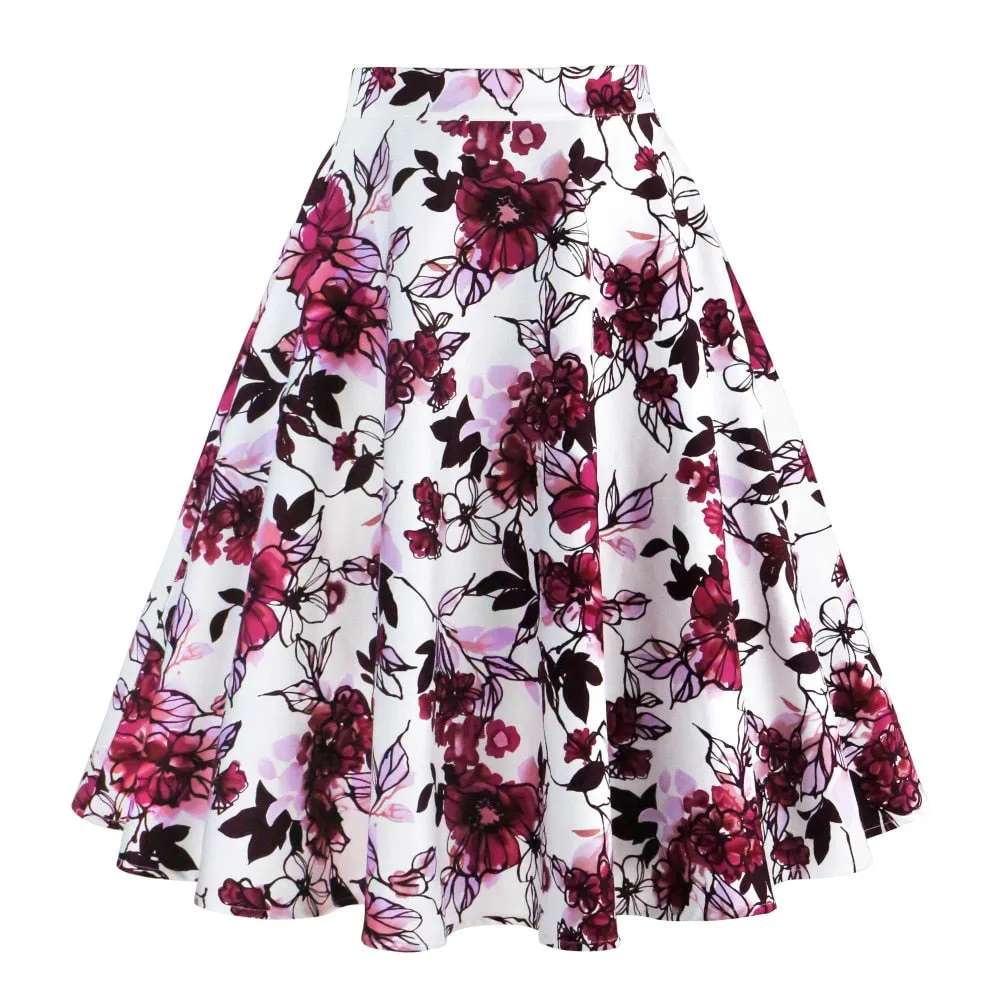 2023 Summer A Line Vintage Floral High Waist Midi Skirt