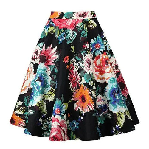 2023 Summer A Line Vintage Floral High Waist Midi Skirt