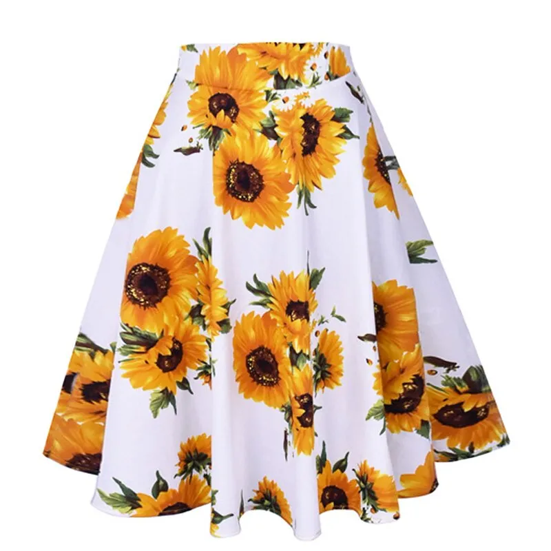 2023 Summer A Line Vintage Floral High Waist Midi Skirt