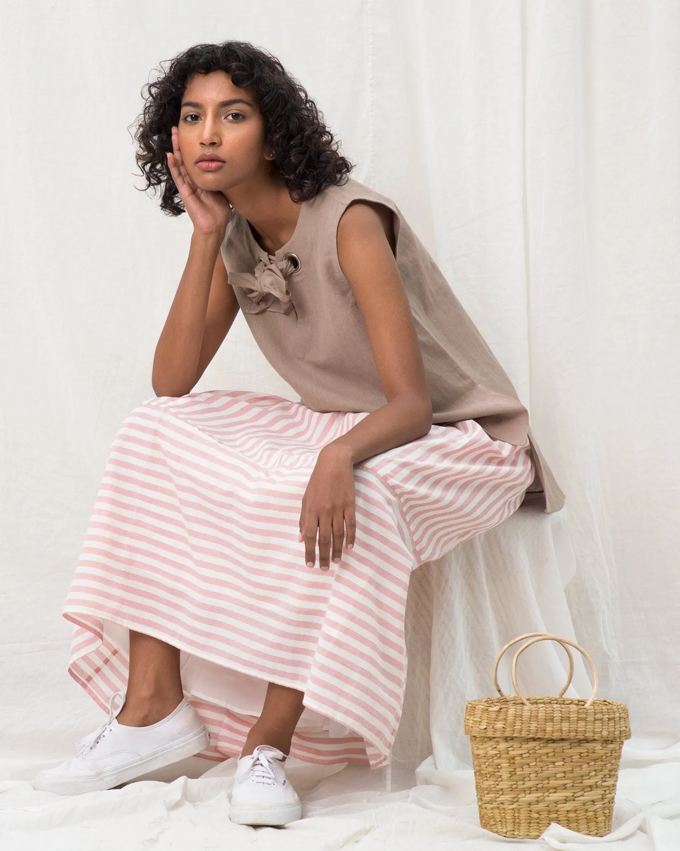 A-line Stripe Skirt - Pink