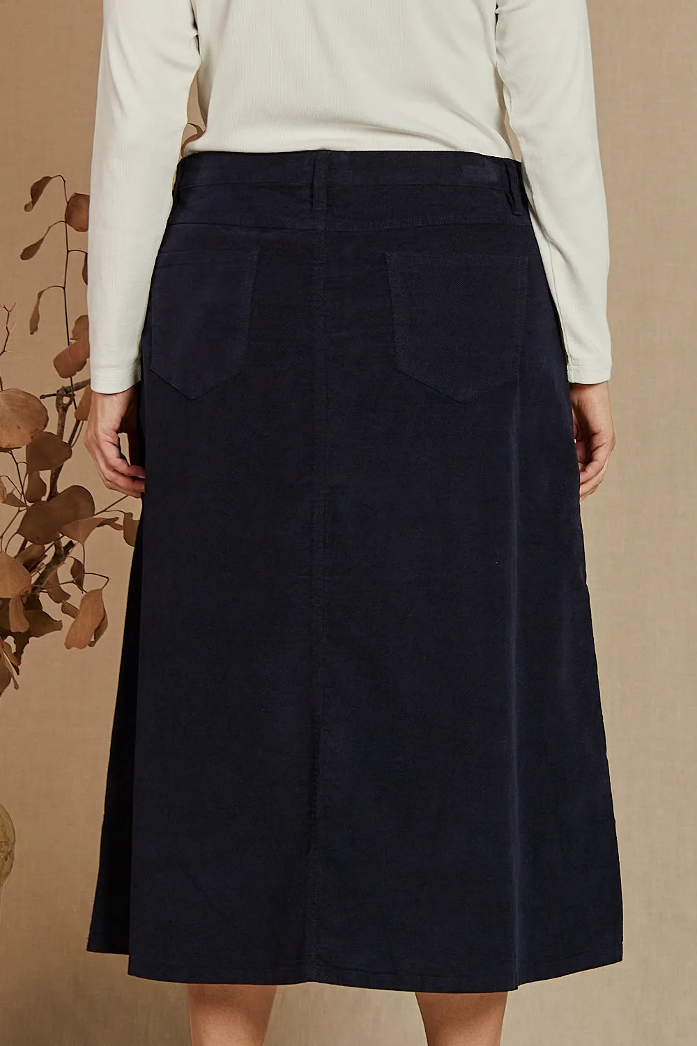 Adrift A-Line Brushed Cotton Skirt in Navy