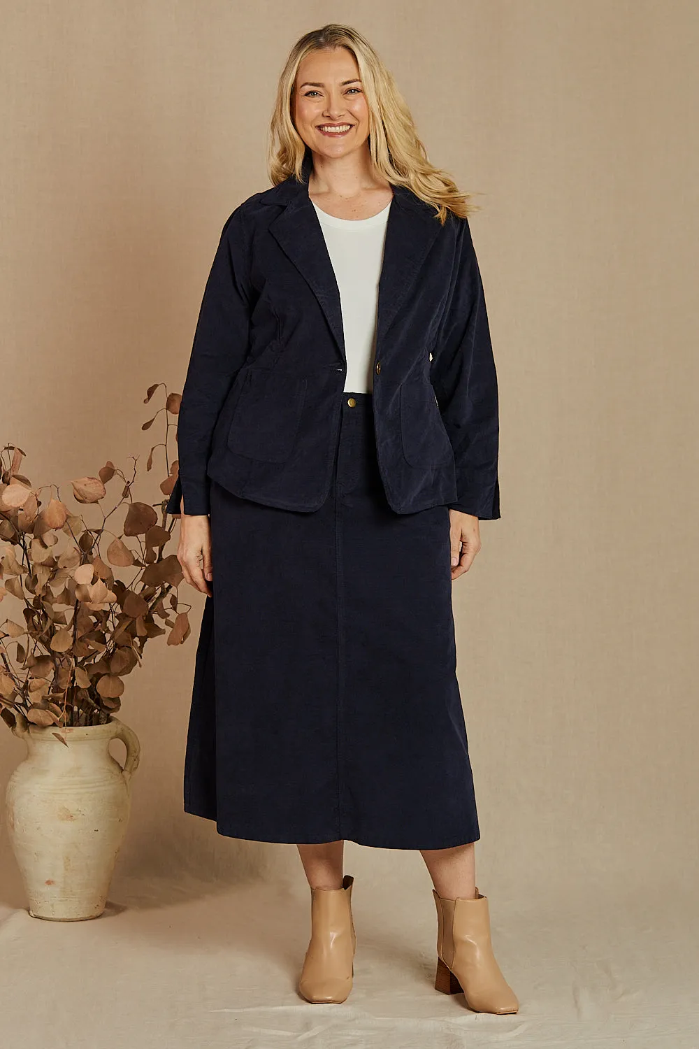 Adrift A-Line Brushed Cotton Skirt in Navy