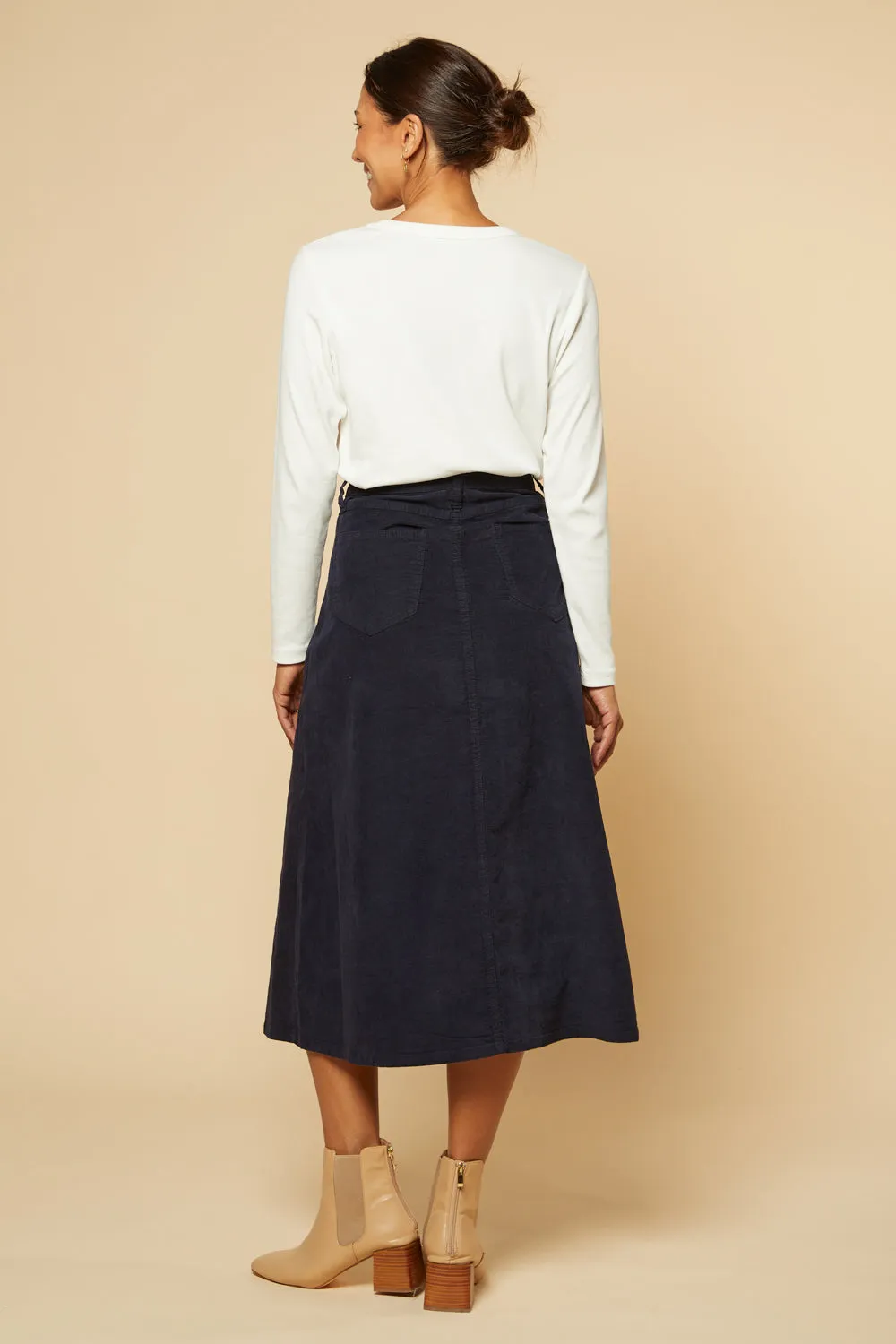 Adrift A-Line Brushed Cotton Skirt in Navy