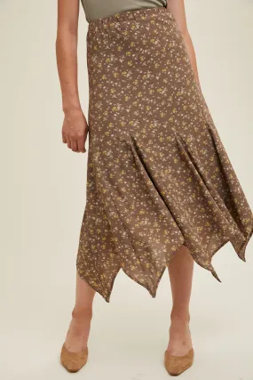 Aja Floral Handkerchief Midi Skirt