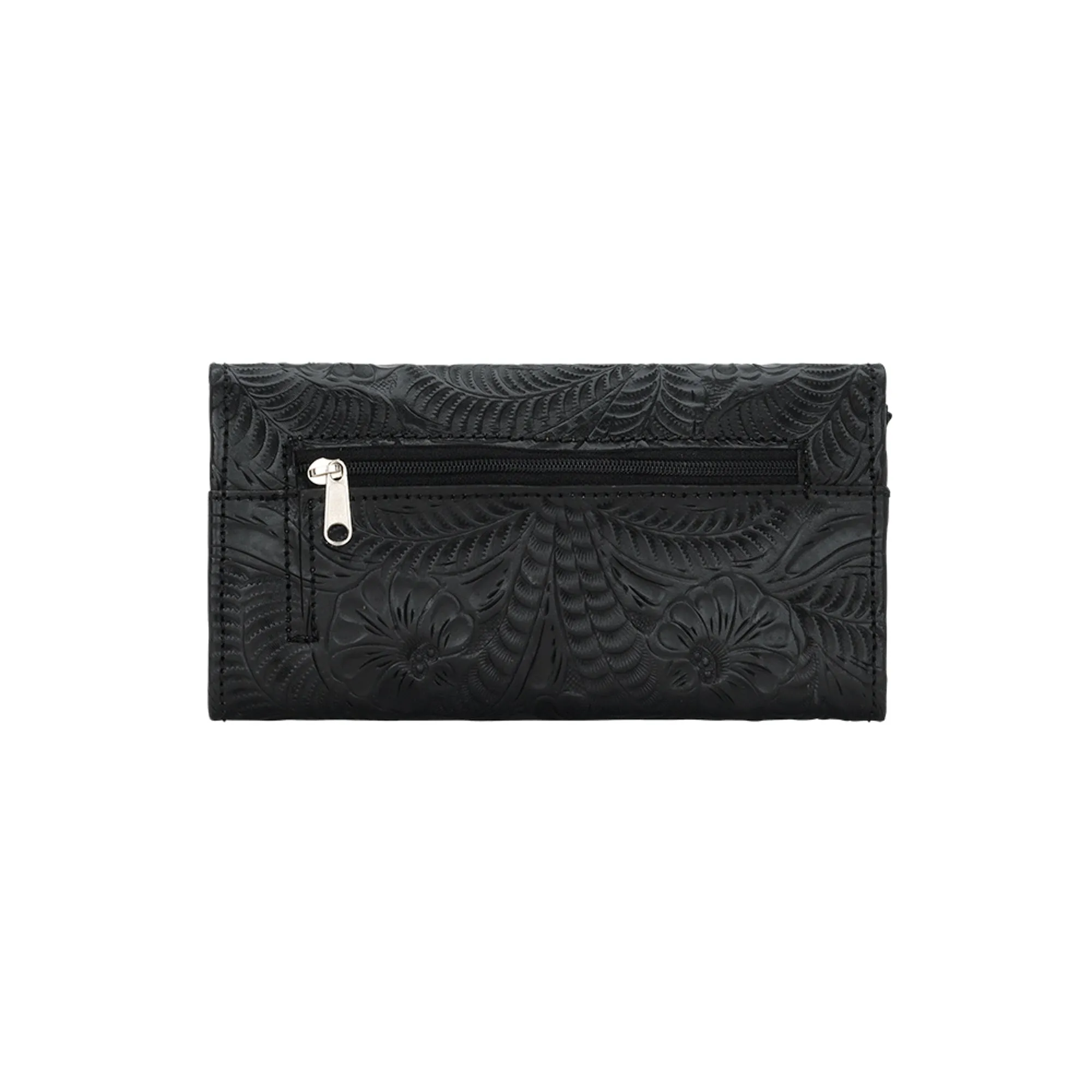 American West Black Tooled Leather Trifold Wallet