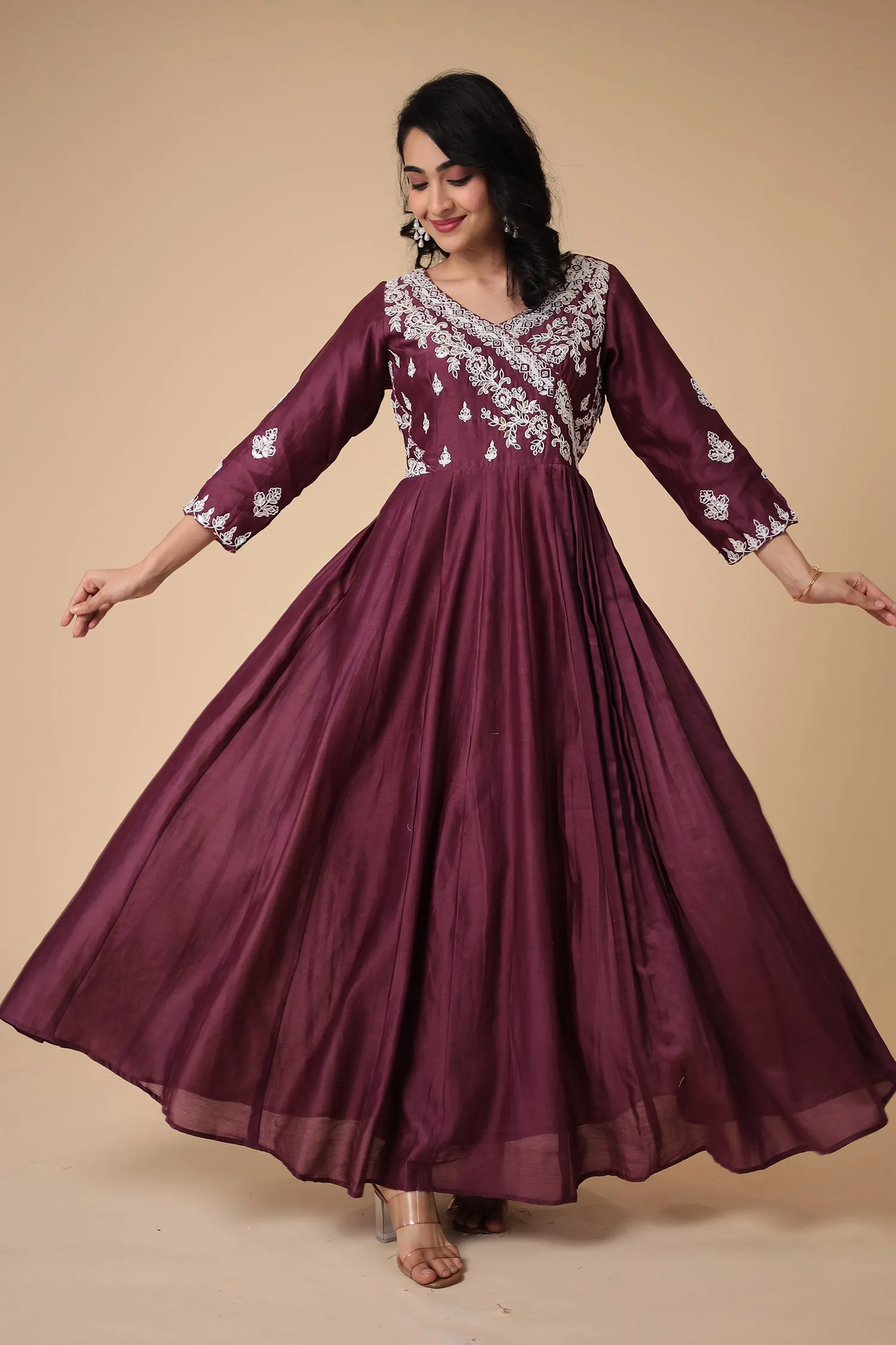 Anarkali Chanderi Silk Suit with Embroidered work