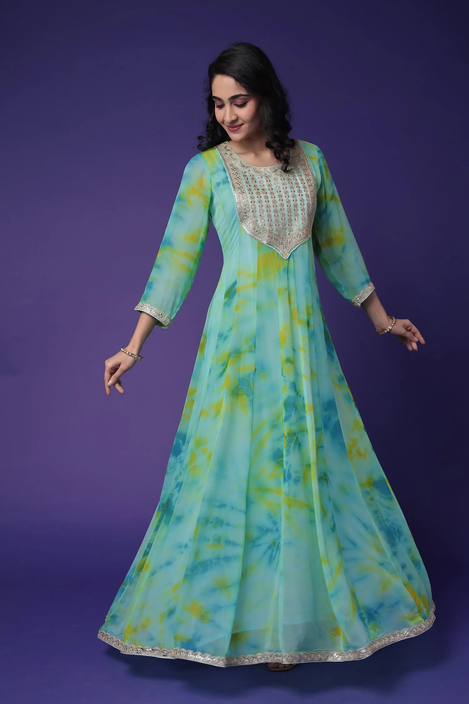 Anarkali Tie & Dye Georgette Suit Embroidered with Dori work