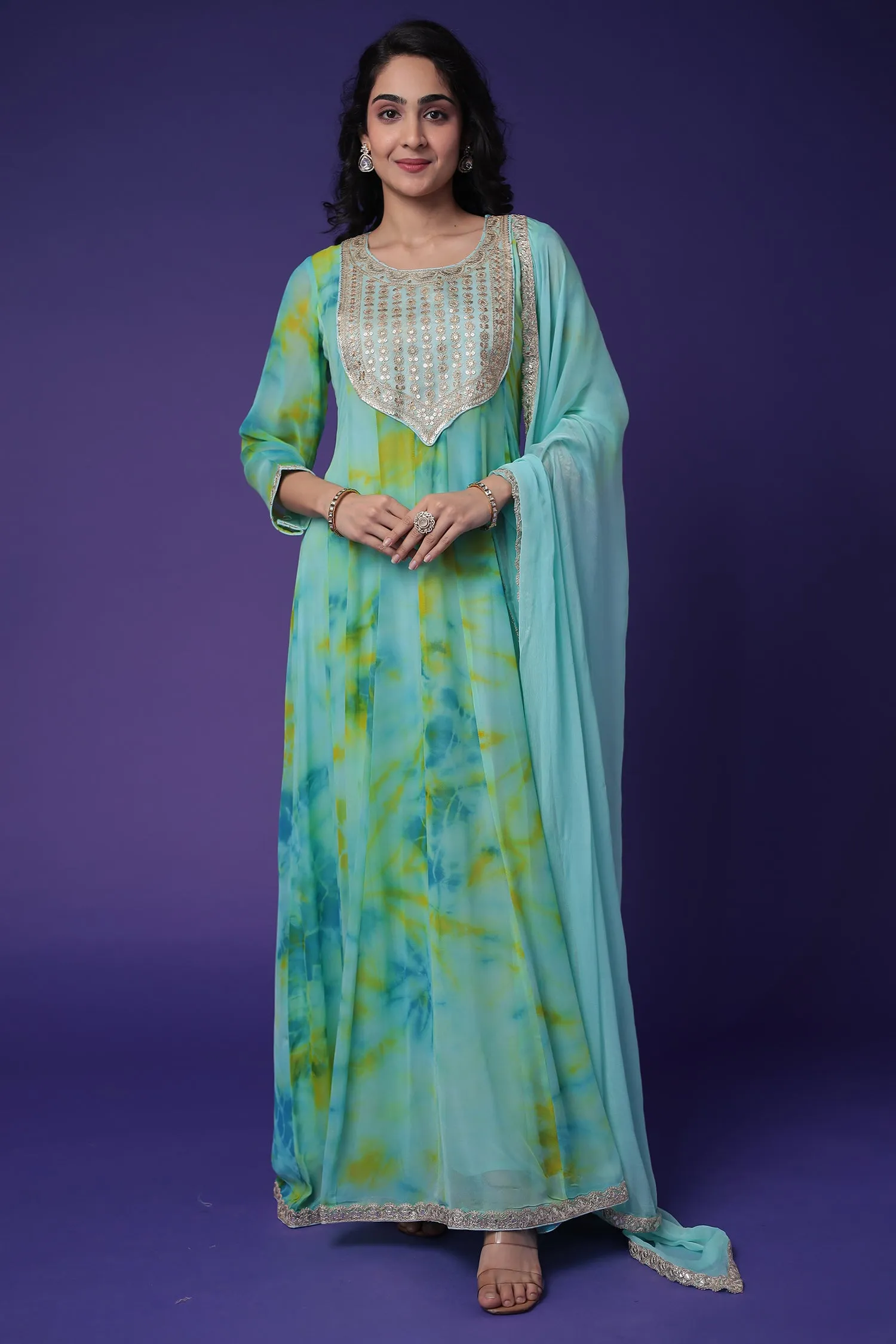 Anarkali Tie & Dye Georgette Suit Embroidered with Dori work