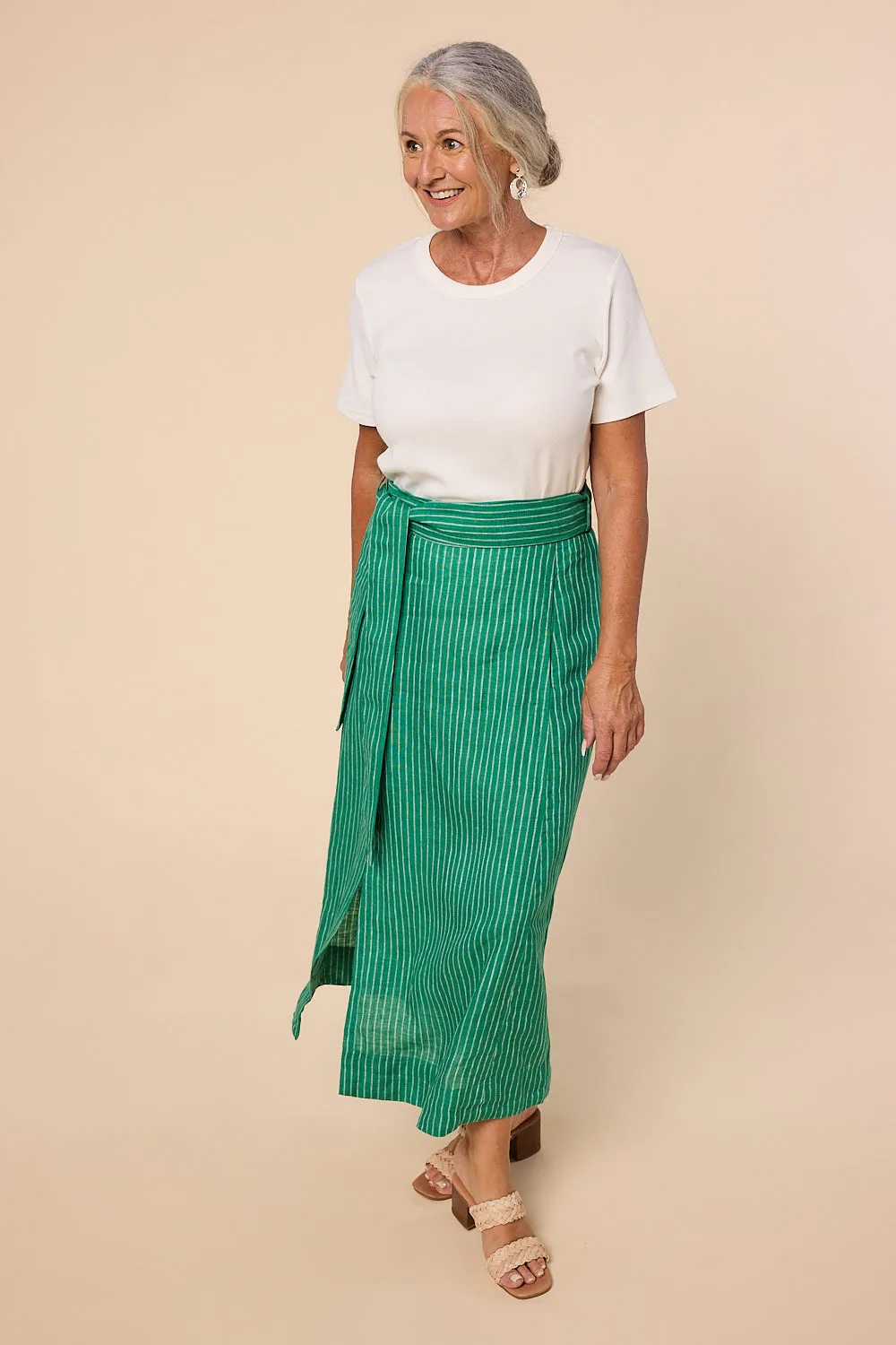 Anne Linen Skirt in Emerald City