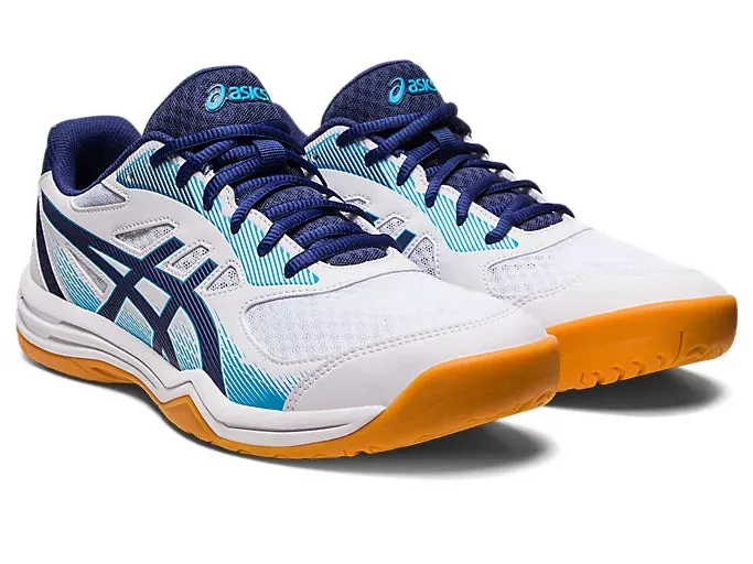 Asics Upcourt 5 Badminton Shoes - White/Indigo Blue