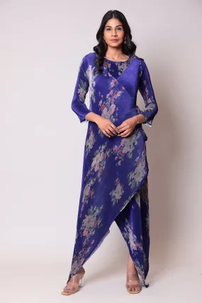 Asymmetrical Cut Printed Satin Suit