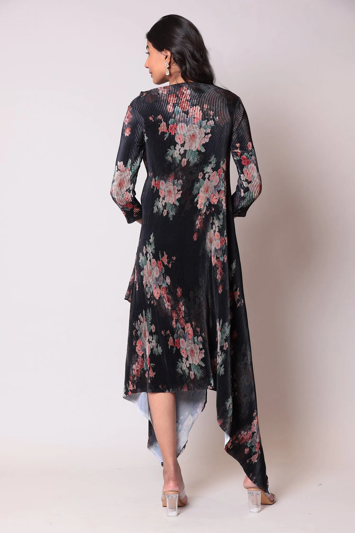 Asymmetrical Cut Printed Satin Suit