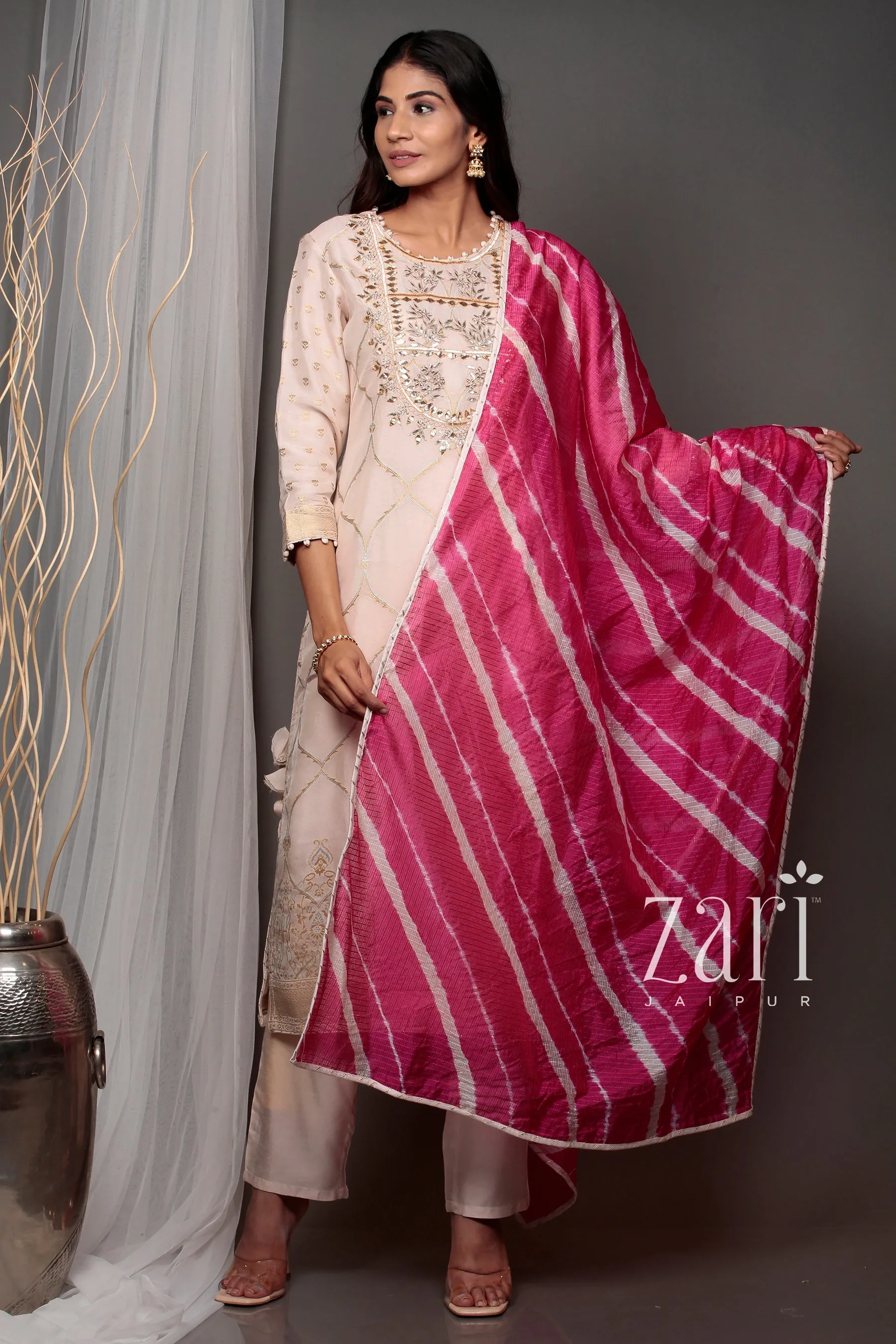 Banarasi Leheriya Banarasi brocade  Suit with Gota, Gota Patti, Pearl, Sequins, Zardozi work.