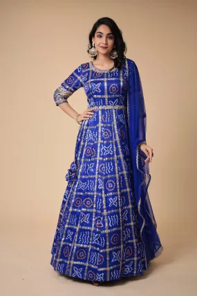 Bandhej Anarkali Ghatchola Silk Suit with Zardozi work