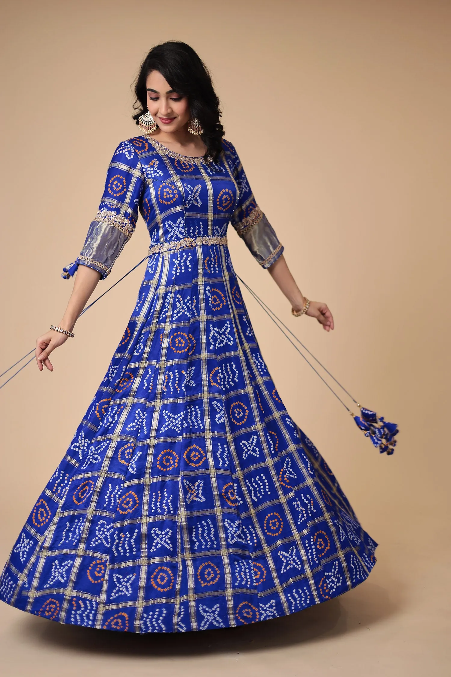 Bandhej Anarkali Ghatchola Silk Suit with Zardozi work