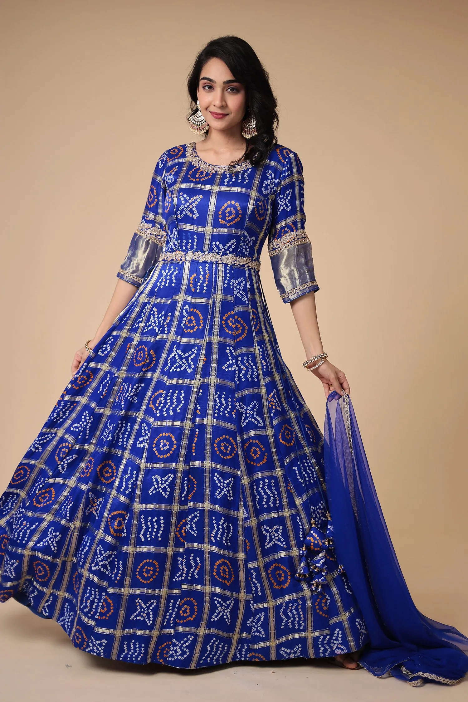 Bandhej Anarkali Ghatchola Silk Suit with Zardozi work