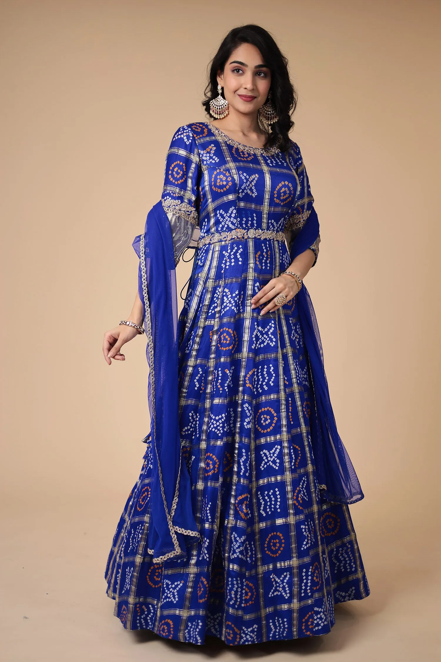 Bandhej Anarkali Ghatchola Silk Suit with Zardozi work