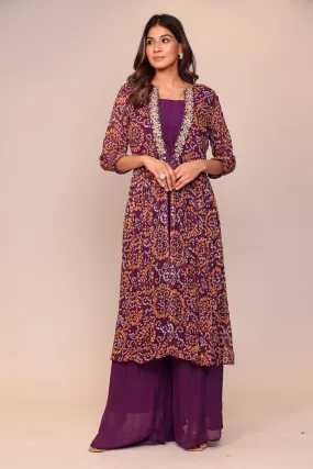 Bandhej Georgette Jacket Style Suit with Gota Patti and Thread work.