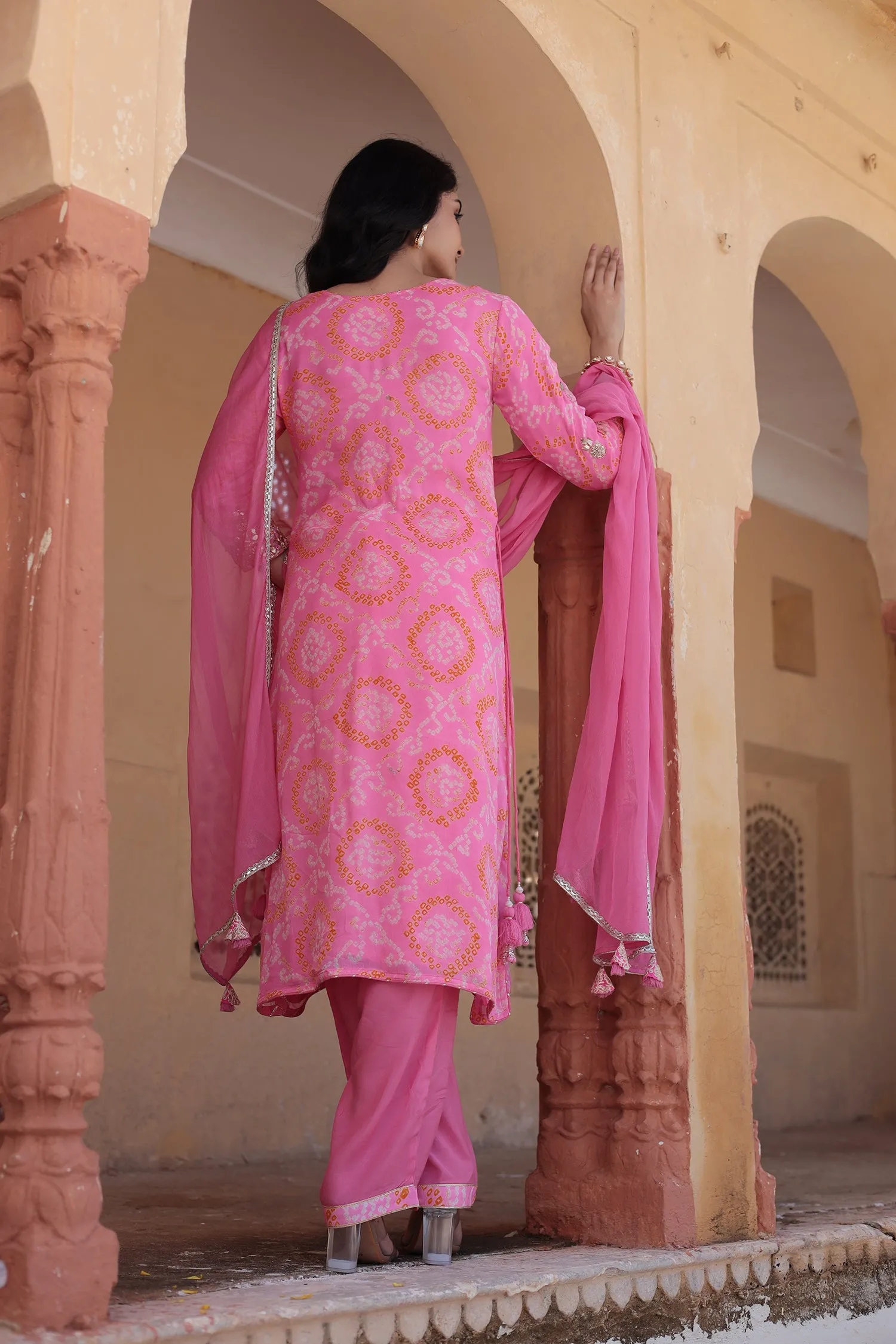 Bandhej Georgette Suit with Gota Patti and Embroidered work