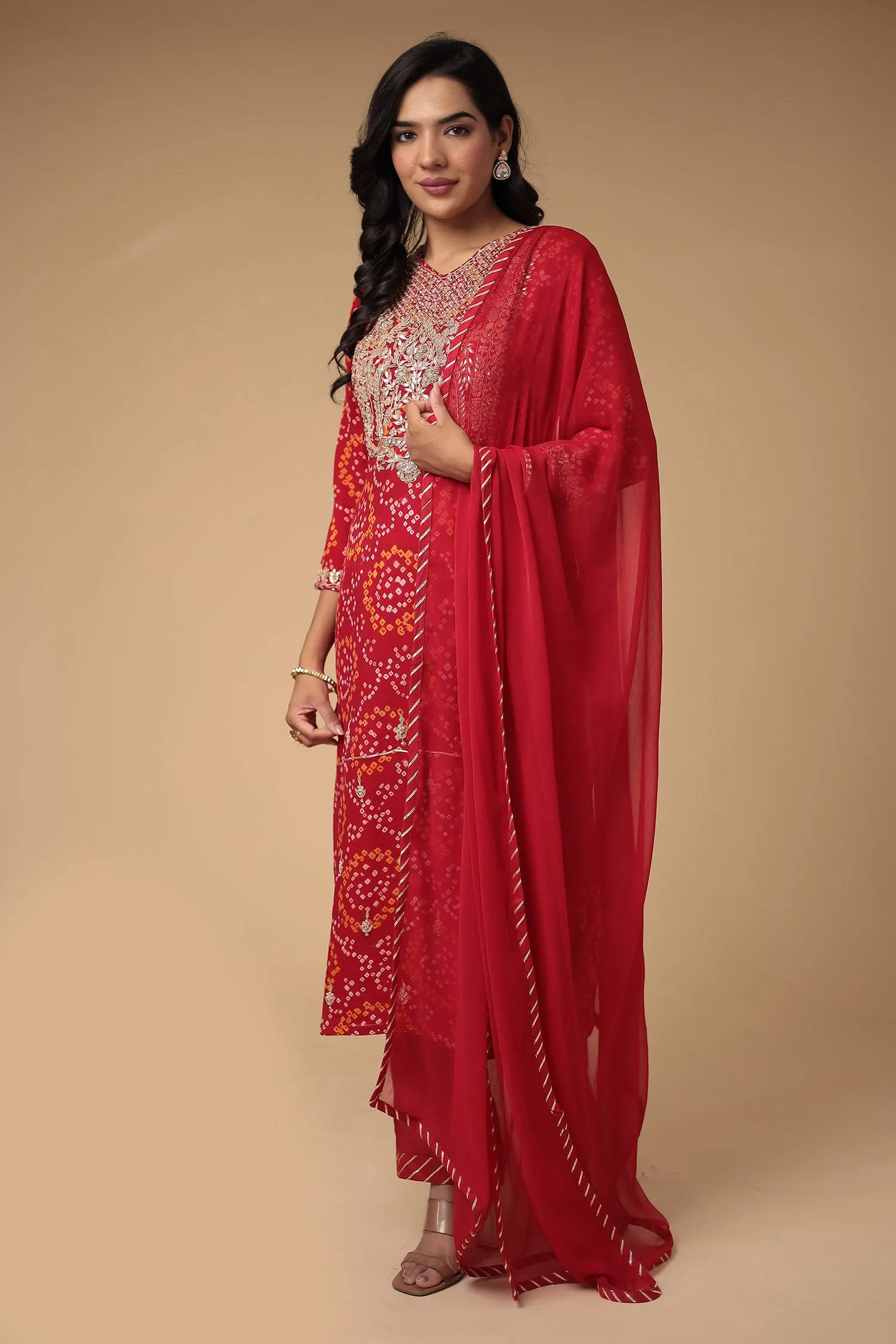 Bandhej Georgette Suit with Gota Patti and Zardozi work