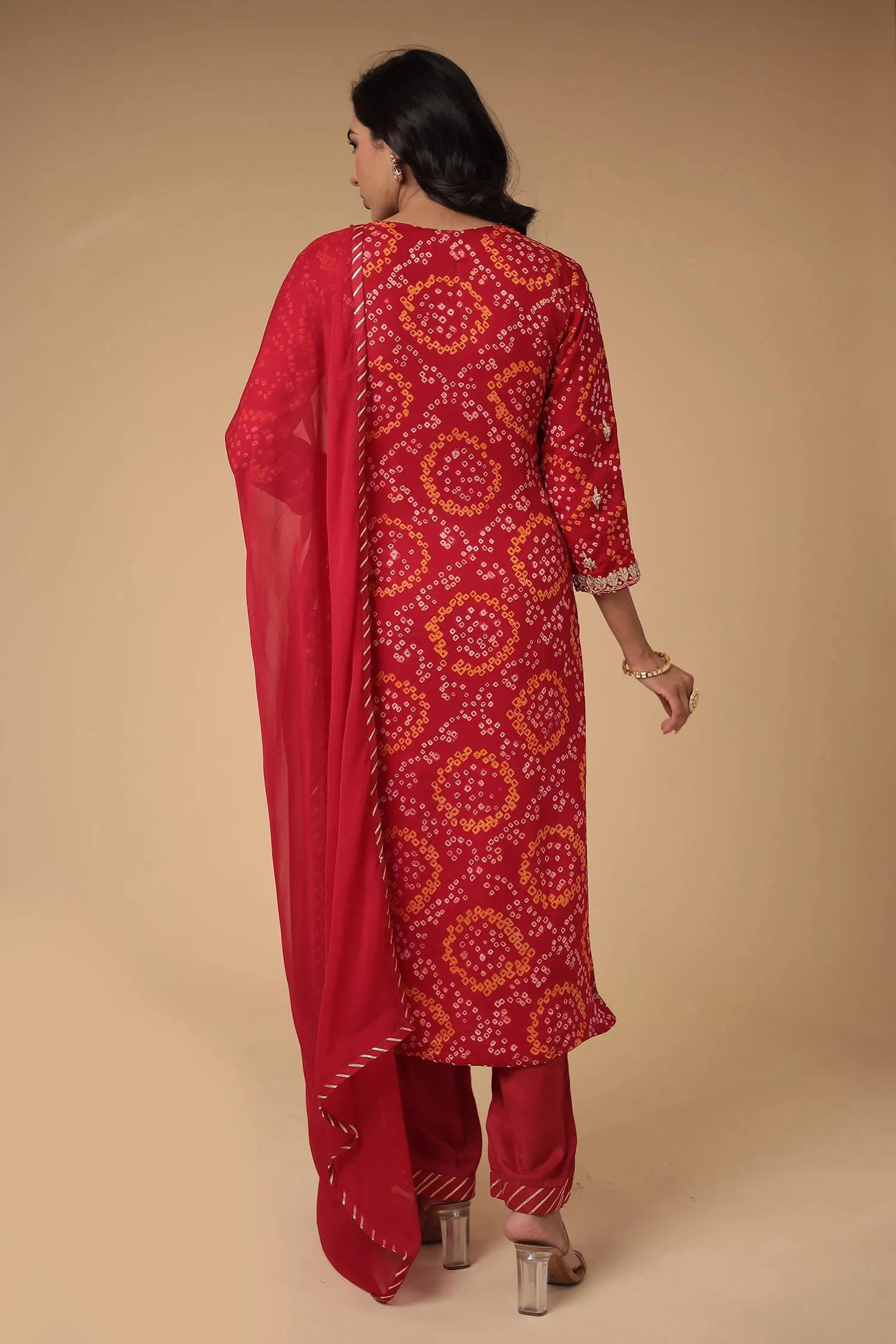 Bandhej Georgette Suit with Gota Patti and Zardozi work