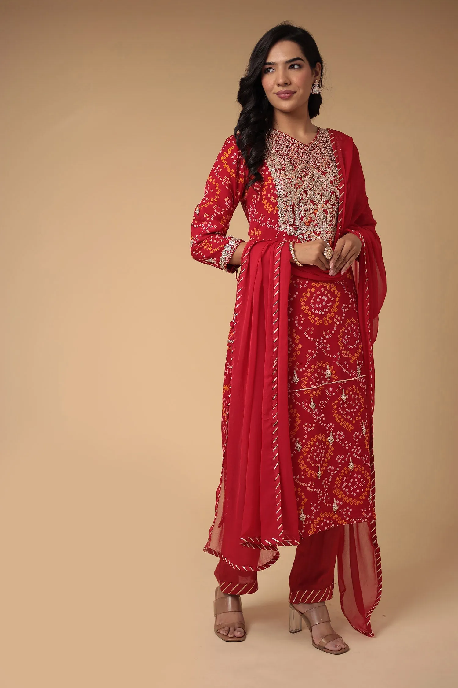 Bandhej Georgette Suit with Gota Patti and Zardozi work