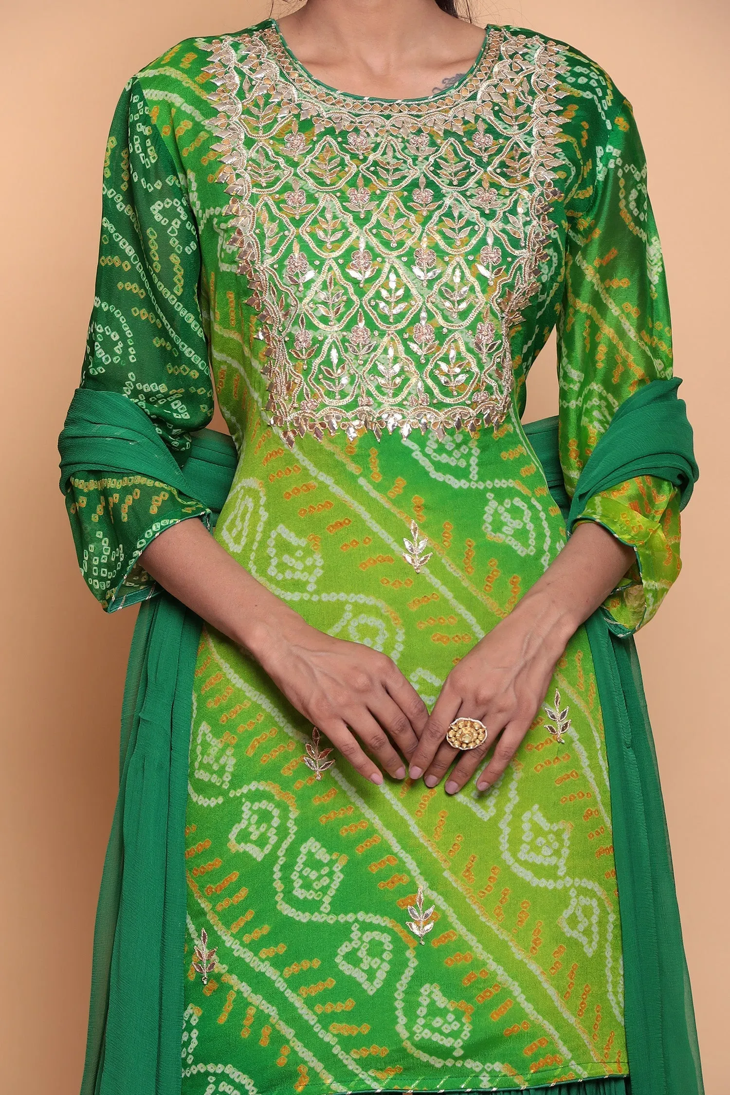 Bandhej Georgette Suit with Gota Patti work.