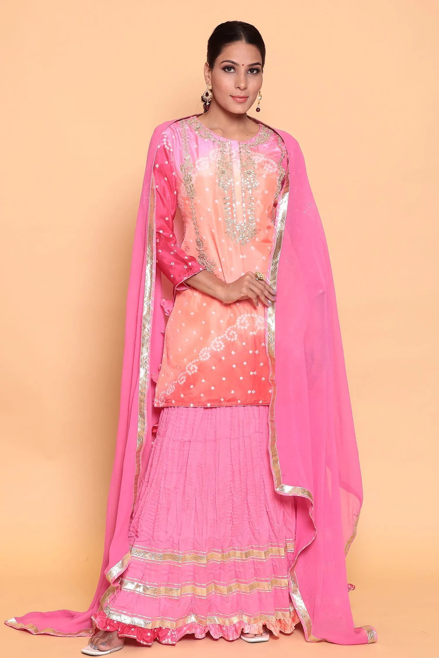 Bandhej Silk Suit with Gota Patti work.