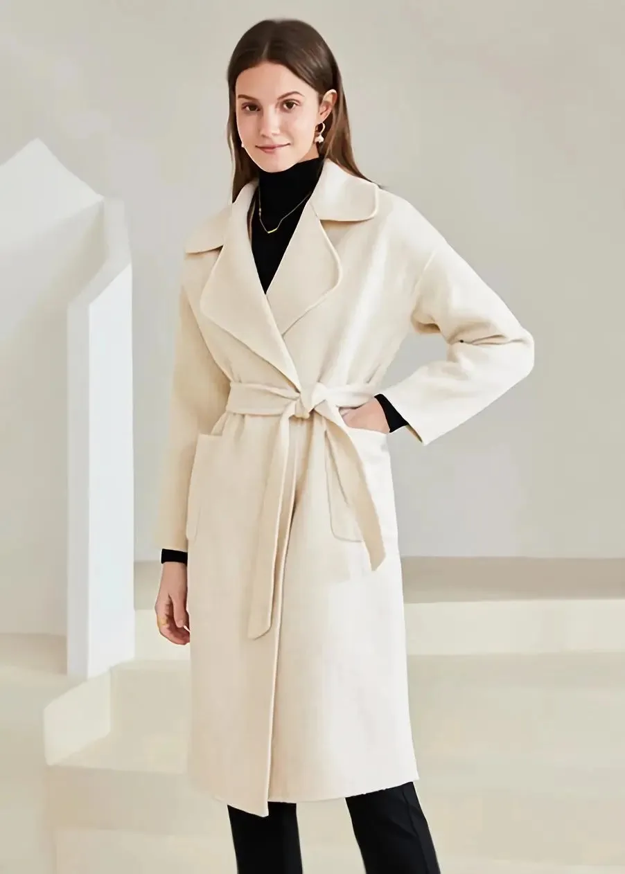 Belted Thigh Length Wool Coat