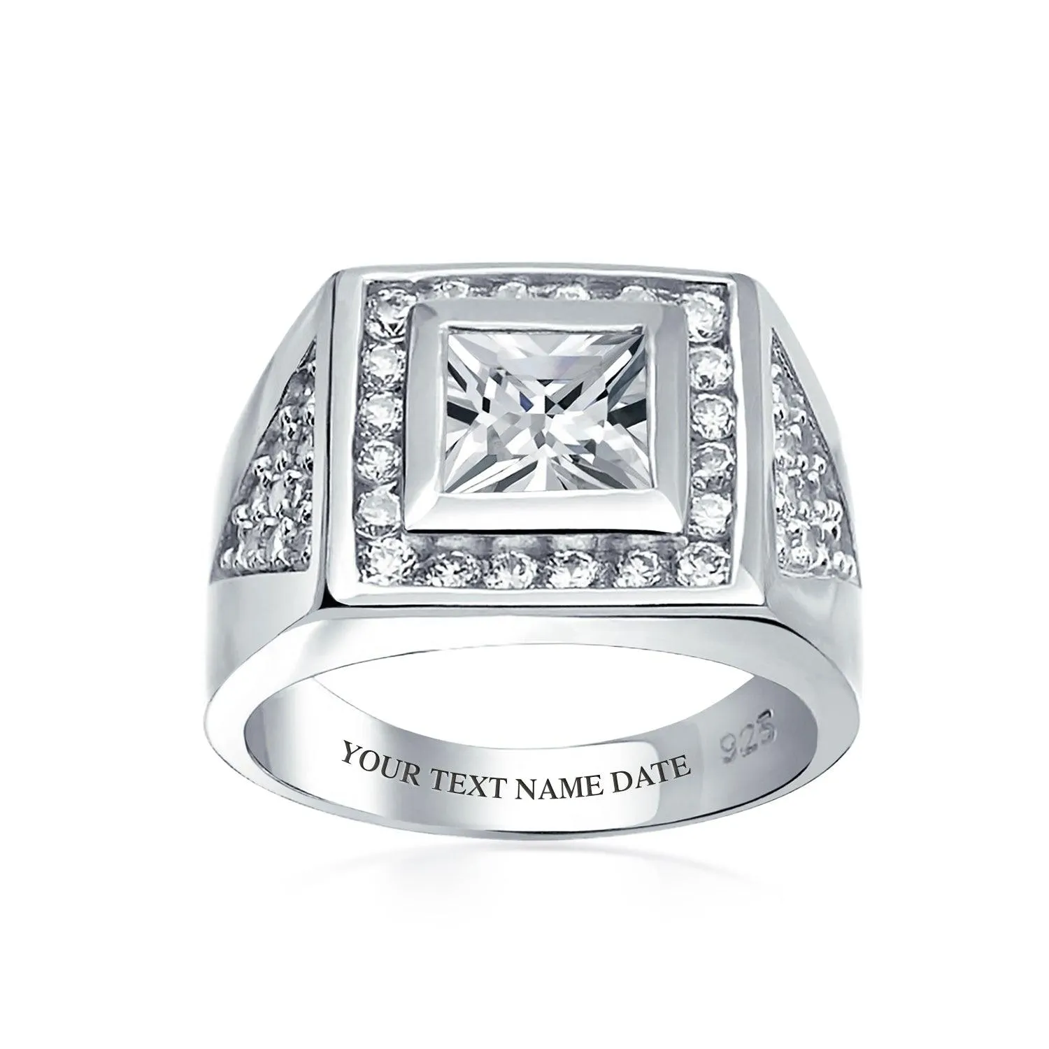 Big Mens Square AAA CZ Engagement Statement Ring .925 Sterling Silver