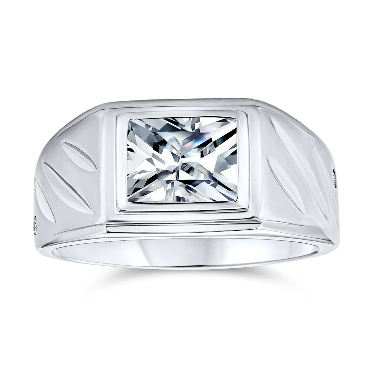 Big Mens Square AAA CZ Engagement Statement Ring .925 Sterling Silver