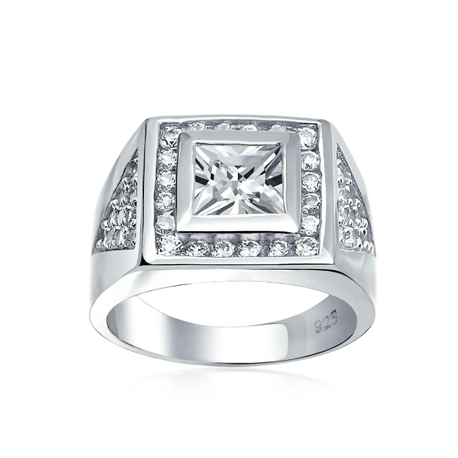 Big Mens Square AAA CZ Engagement Statement Ring .925 Sterling Silver