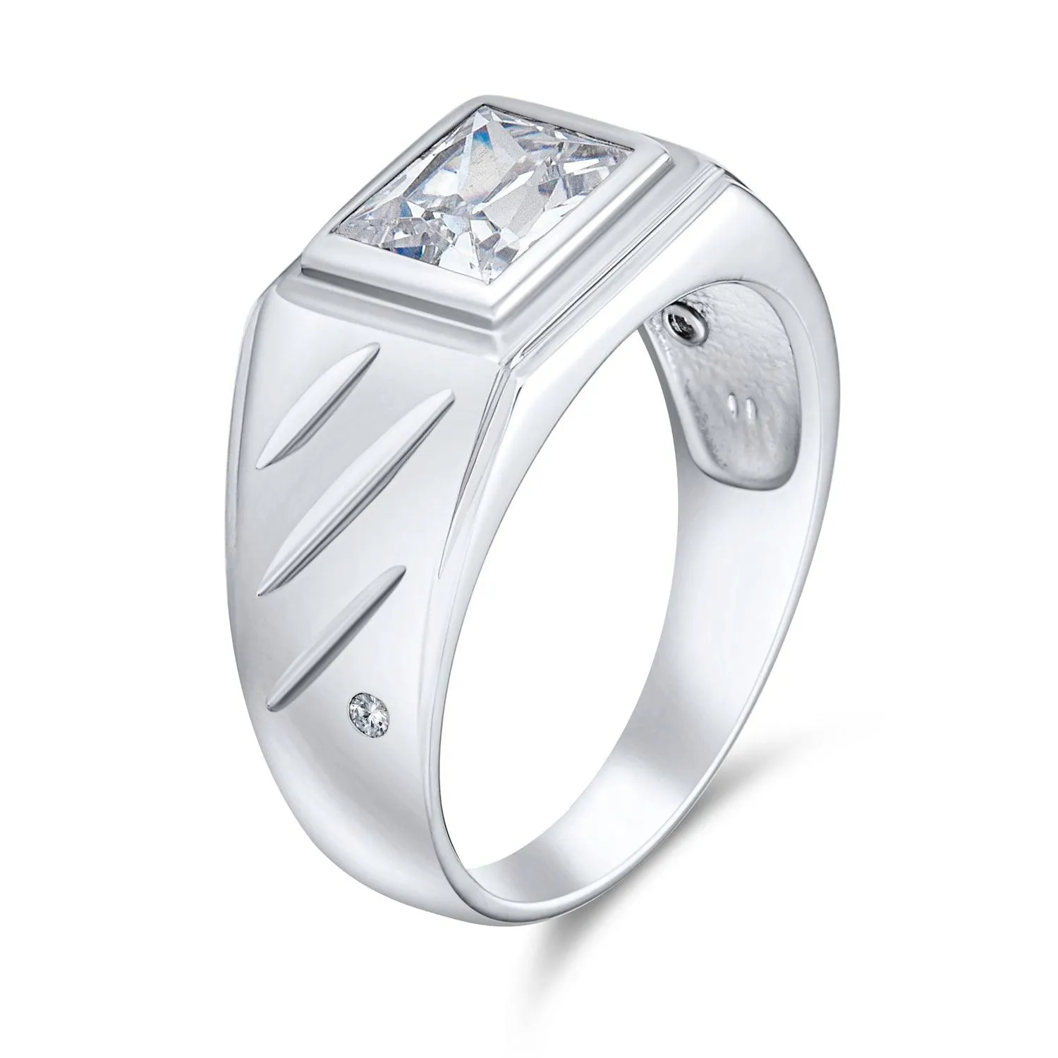 Big Mens Square AAA CZ Engagement Statement Ring .925 Sterling Silver