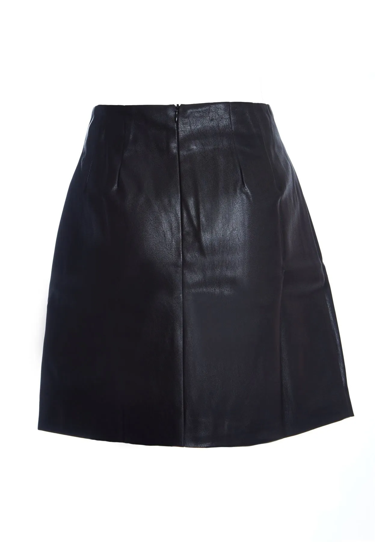 Black-PU A-Line Mini-Skirt