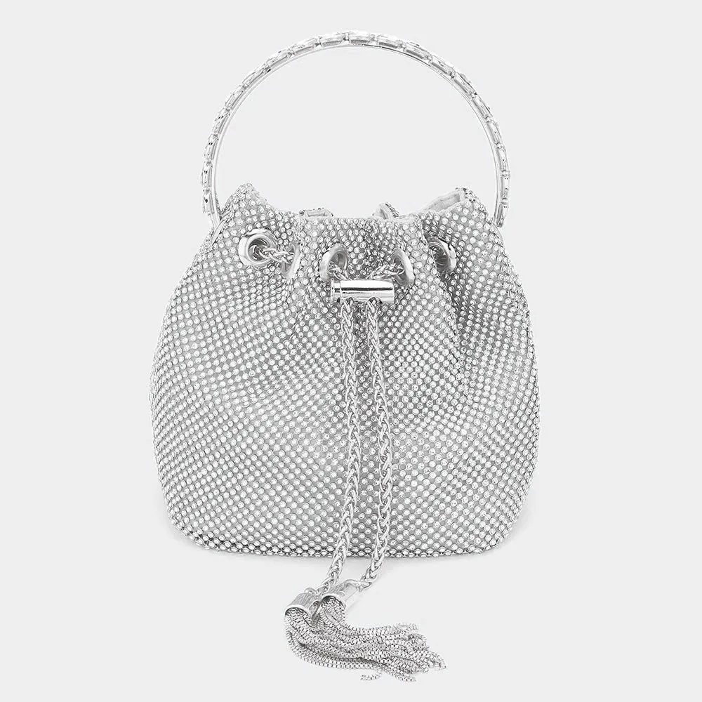 Bling Rhinestone Mesh Metal Draw String Bucket Bag / Crossbody Bag