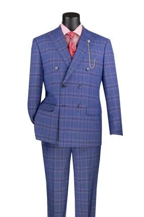 Blue Windowpane Double Breasted Suit