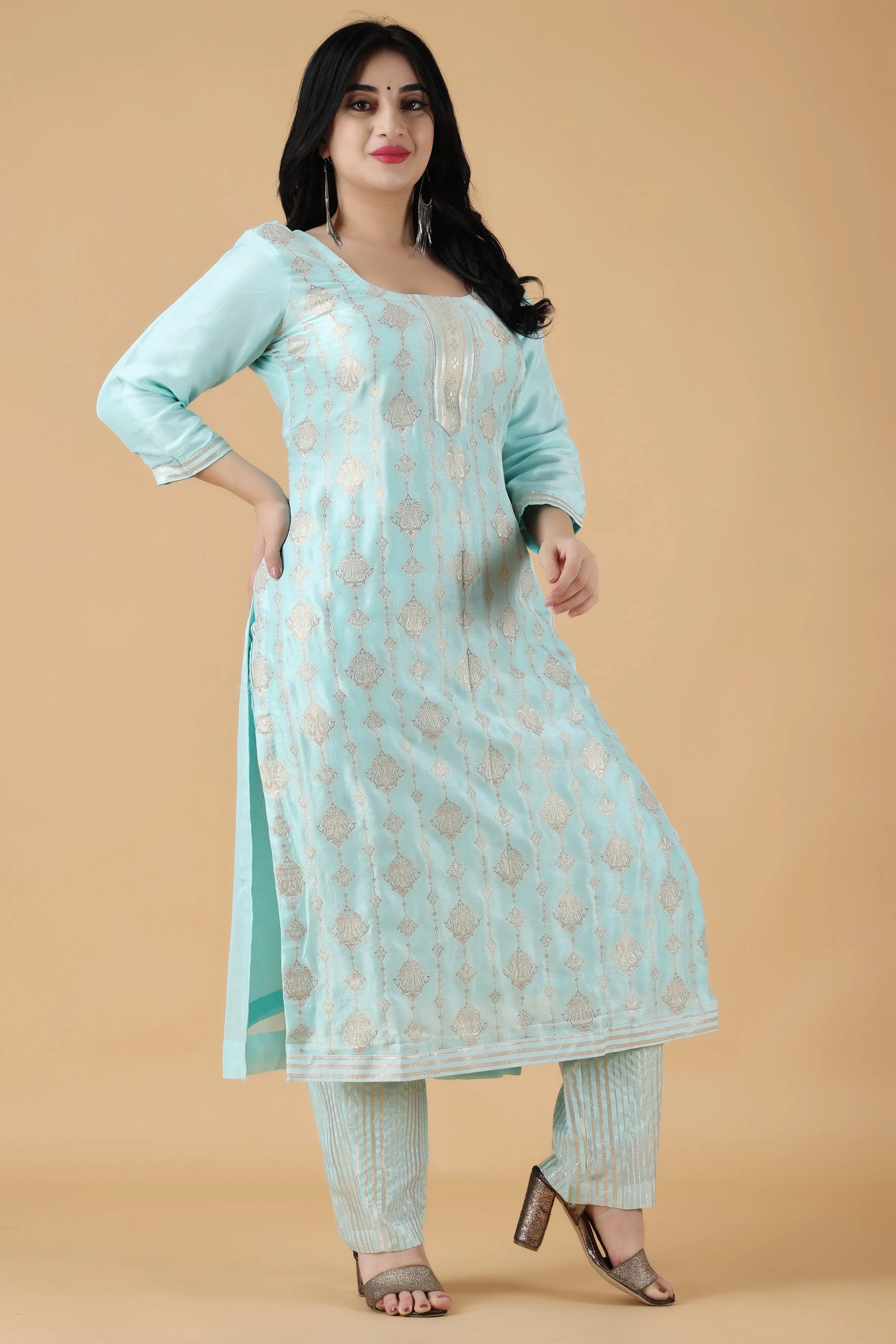 Blush Blue Jacquard Silk Suit