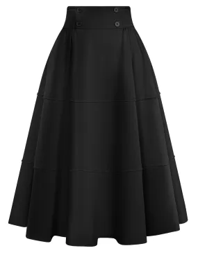 BP Women Vintage Tiered Swing Skirt Elastic Waist Mid-Calf Flared A-Line Skirt