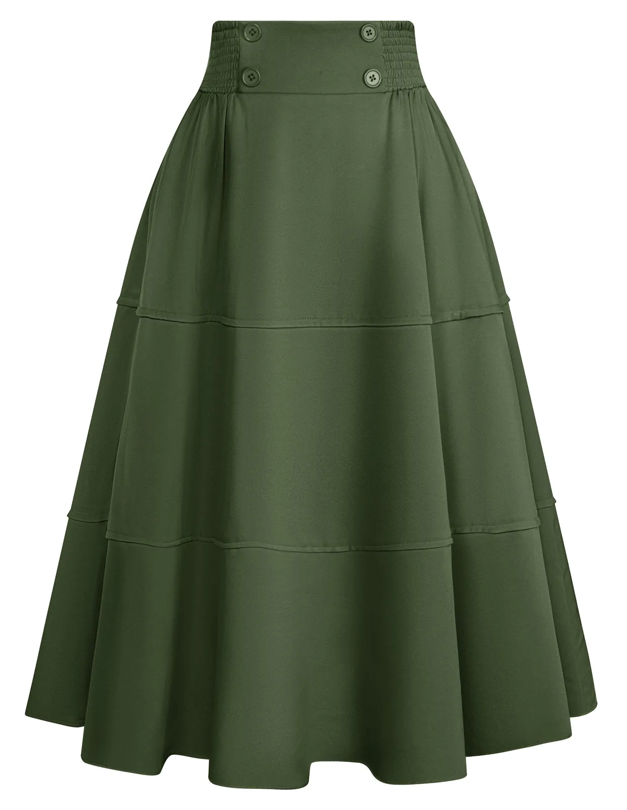 BP Women Vintage Tiered Swing Skirt Elastic Waist Mid-Calf Flared A-Line Skirt