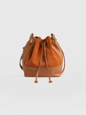 Brompton Bucket Bag - Brown Suede Pebble