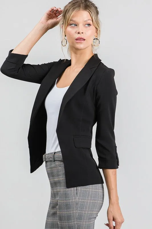 Buttoned Cuff, Casual Blazer Jacket