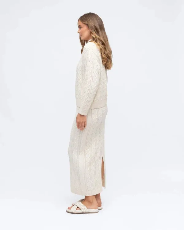 Cable Knit Midi Skirt Cream